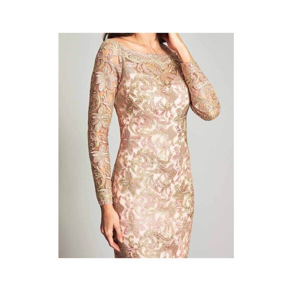 Tadashi Shoji Curie Off Shoulder Sparkly Metallic Dress Sz 8 in Petal Pink NWT - Picture 2 of 8